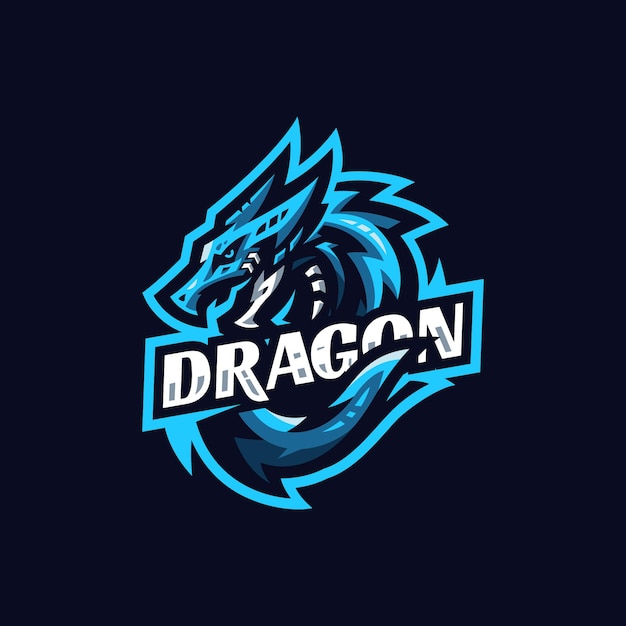 Vector blue dragon esport logo design  template