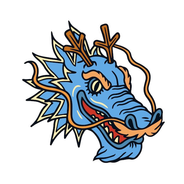 Vector blue dragon head old school tattoo