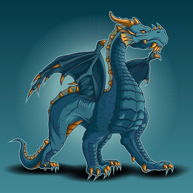 Blue dragon, ice dragon vector illustrations