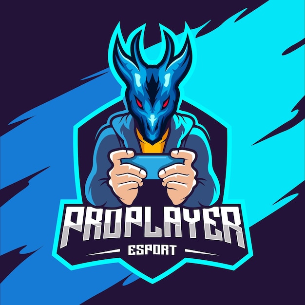 Blue dragon logo esport pro player using a cellphone