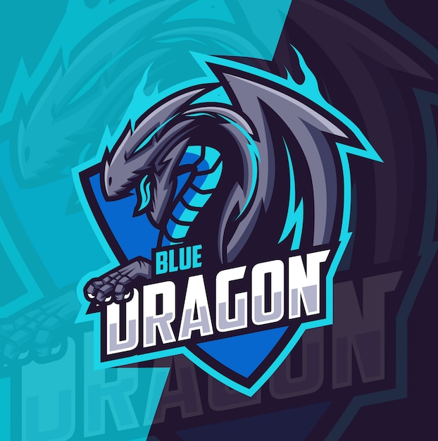 Logo esport drago blu mascotte