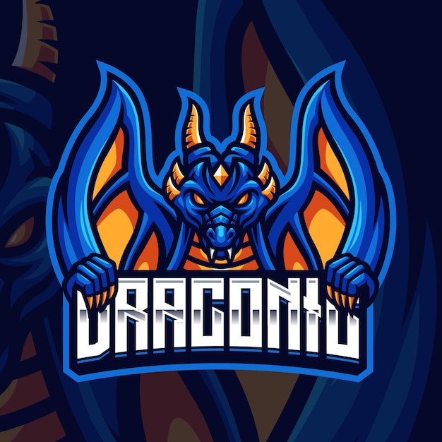 Modello di logo di gioco della mascotte del drago blu per lo streamer di esports facebook youtube