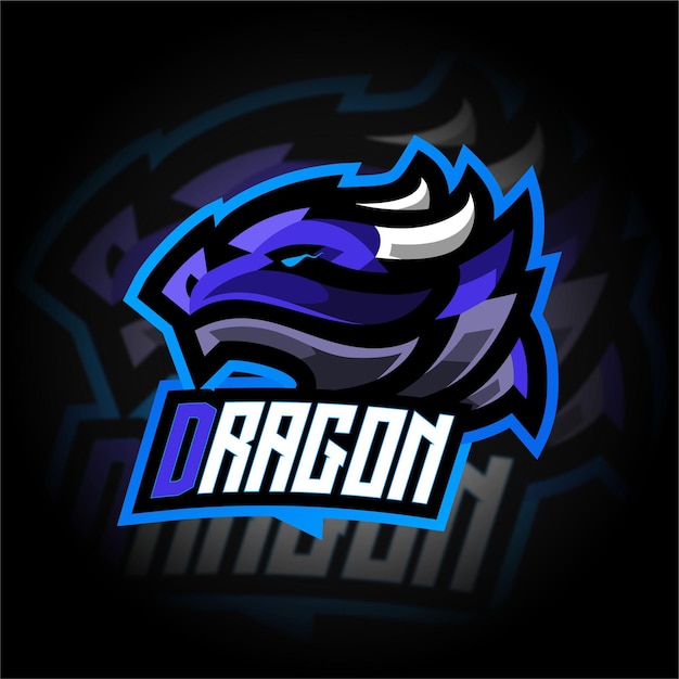 Blue dragon mascot gaming logo