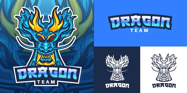 Vector blue dragon mascot logo for e-sport illustration