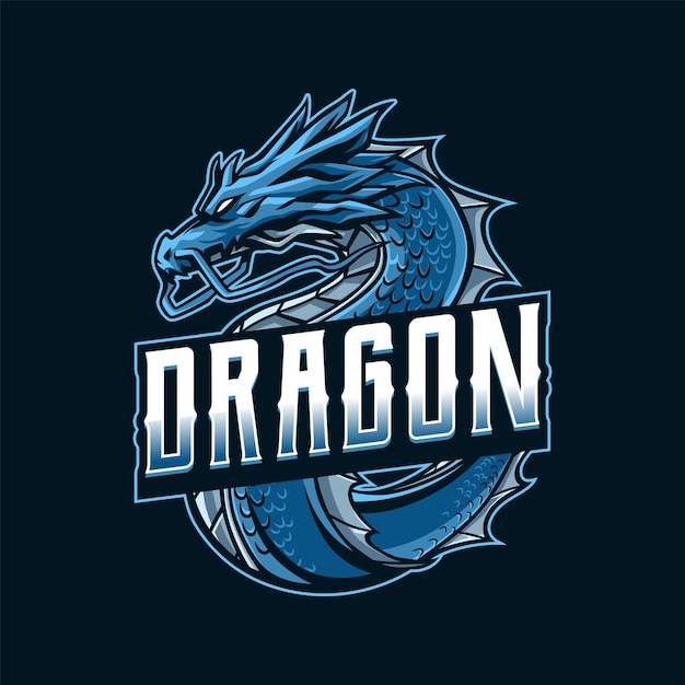 Blue dragon mascot logo illustration