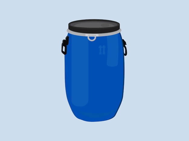 A blue drum with a black lid and a black lid.