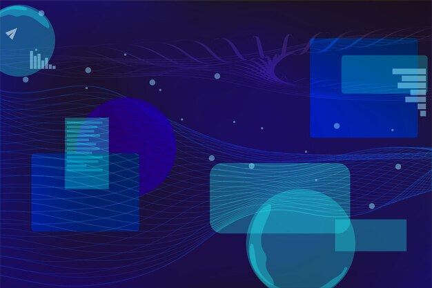 Sfondo blu dinamico della realtà virtuale blocchi dati sfera diagrammi flussi digitali