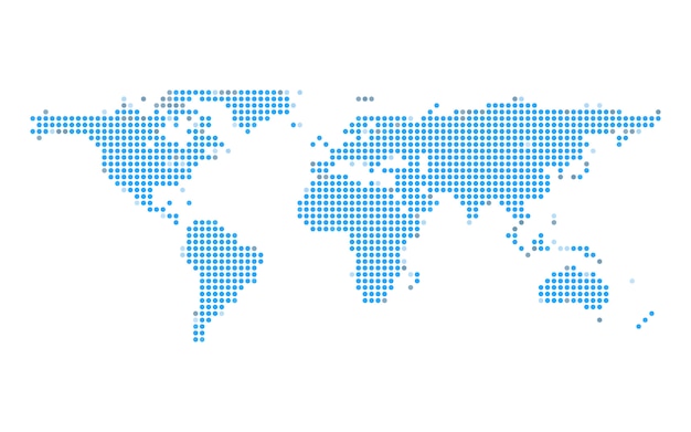 Vector blue earth dot map on white isolated background