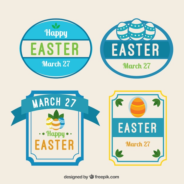 Vector blue easter day label collection