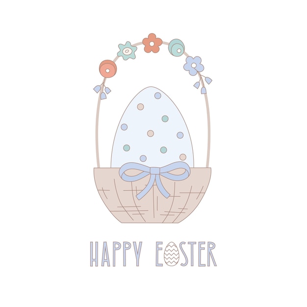 Blue Easter egg in basket Vector illustration for card invitation banner mail