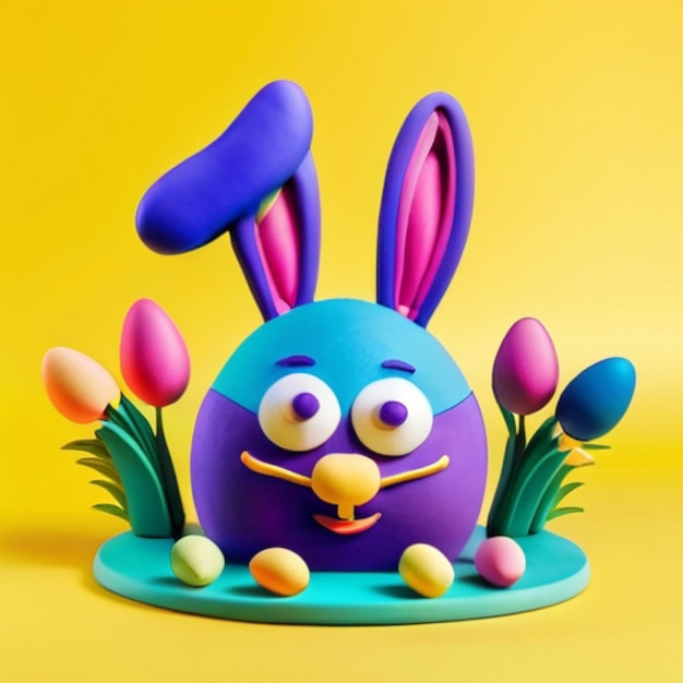 a blue easter egg with a bunny face on it