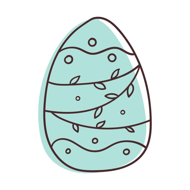 Uovo di pasqua blu con disegno floreale illustrazione vettoriale disegnata a mano isolata su bianco