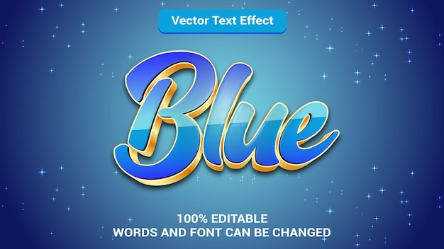 Blue editable 3d text effect with modern golden style color