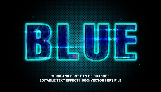 Blue editable text effect 3d bold blue neon light futuristic style