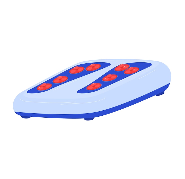 Vector blue electric foot massager with red buttons home relaxation and foot care appliance vector