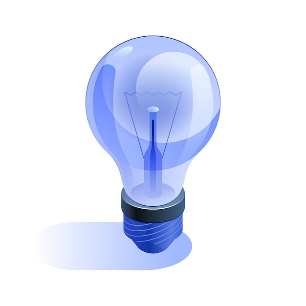 Вектор Иконка синей электрической лампочки в изометрической проекции творческая идея, вдохновение и воображение, успешная концепция бизнес-инноваций. векторная иллюстрация изолирована на белом фоне.