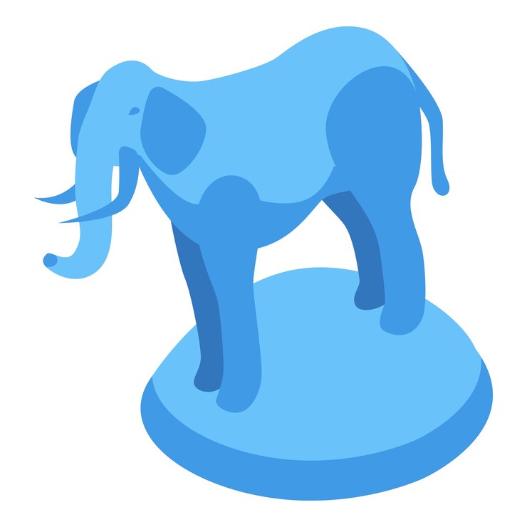 Vector blue elephant statue standing on a pedestal