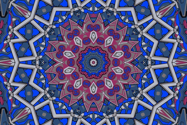 ブルー エスニック幾何学的マンダラ プリント カラフルなベクトルの背景