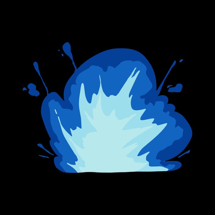 Vector blue explode boom fire illustration isolated on black background