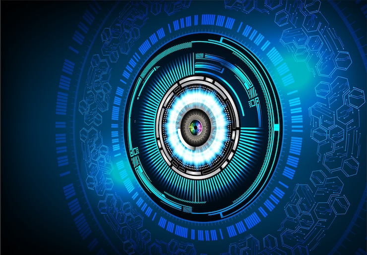 Vector blue eye circuit board cyber future technology