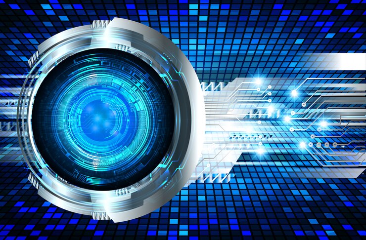 Vector blue eye cyber circuit future technology  background