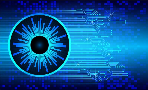 Blue eye cyber circuit future technology concept background closed padlock on digital