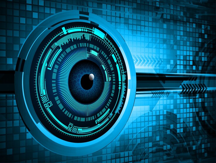 Vector blue eye cyber circuit future technology concept background