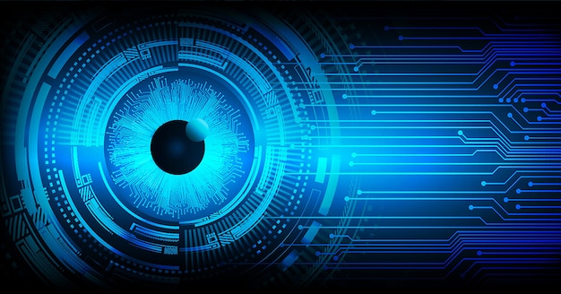 파란 눈 사이버 회로 미래 기술 개념 배경