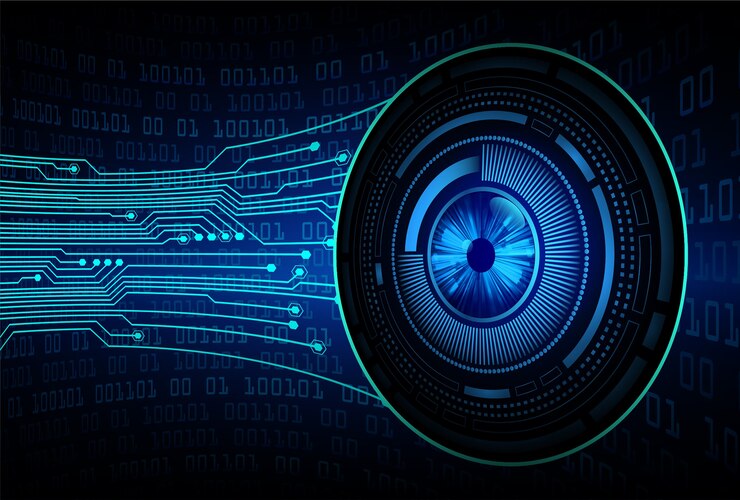 Vector blue eye cyber circuit future technology concept background
