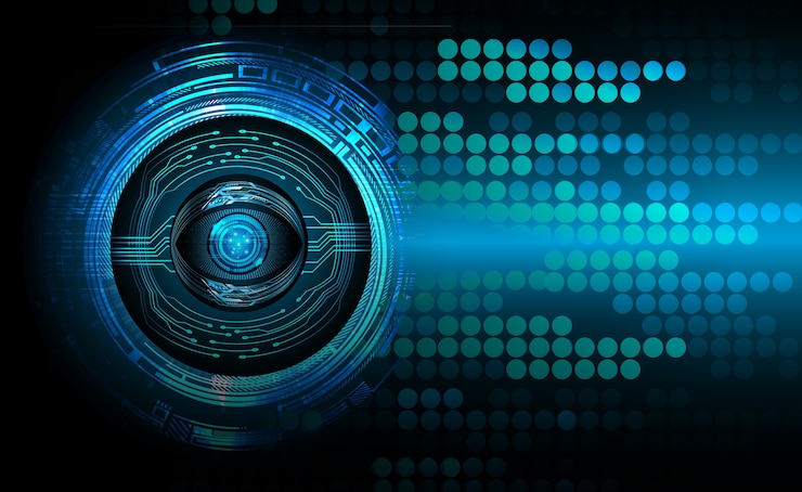 Vector blue eye cyber circuit future technology concept background