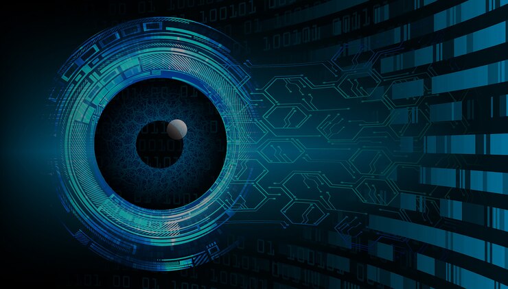 Vector blue eye cyber circuit future technology concept background