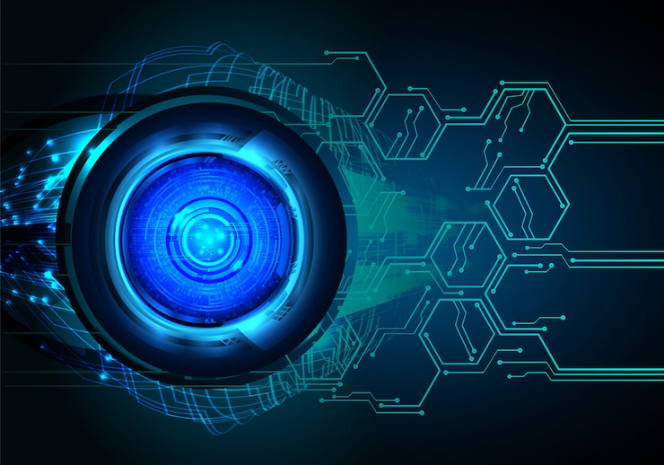 Vector blue eye cyber circuit future technology concept background
