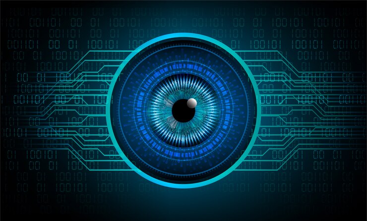 Vector blue eye cyber circuit future technology concept background
