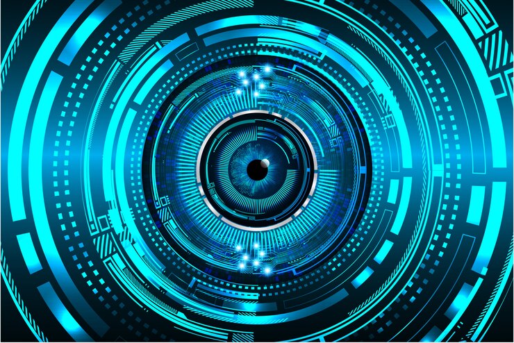 Vector blue eye cyber circuit future technology concept background