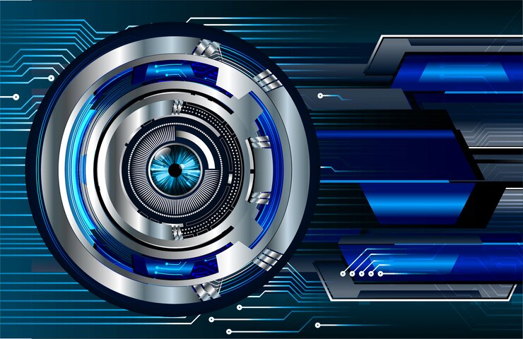 Vector blue eye cyber circuit future technology concept background