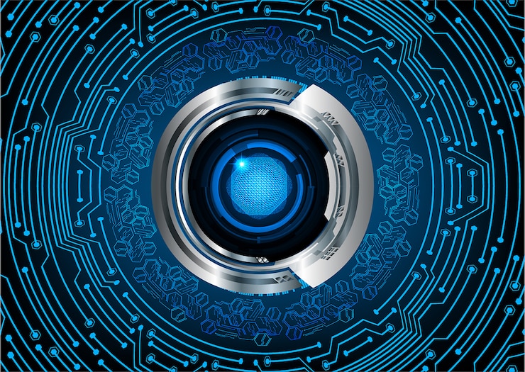 Vector blue eye cyber circuit future technology concept background