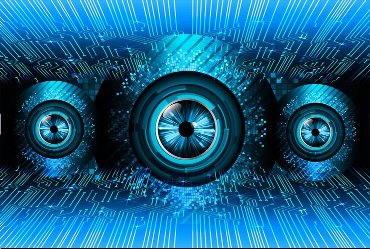 Vector blue eye cyber circuit future technology concept background