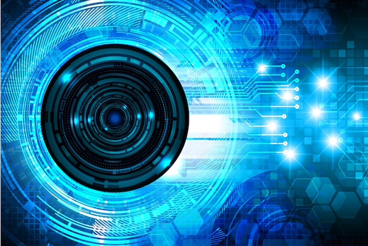 Vector blue eye cyber circuit future technology concept background