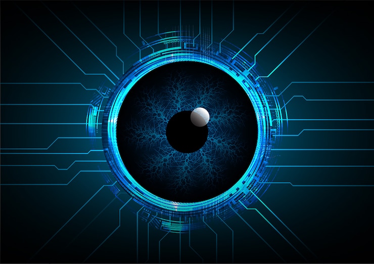 Vector blue eye cyber circuit future technology concept background