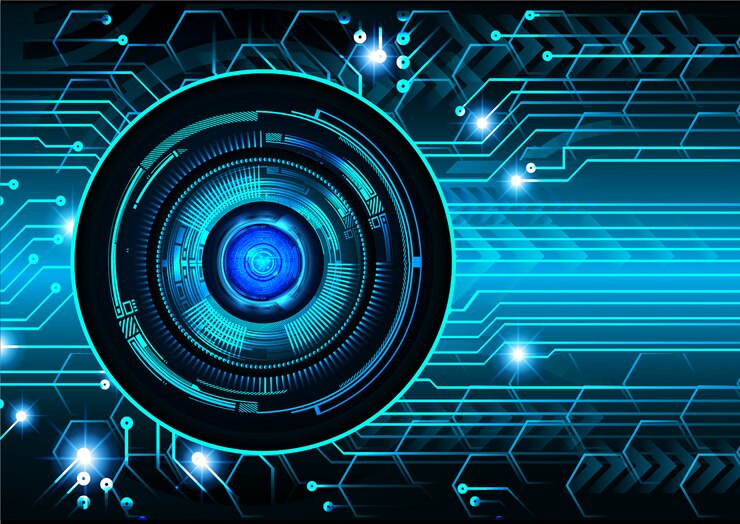 Vector blue eye cyber circuit future technology concept background