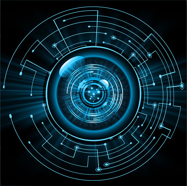 Vector blue eye cyber circuit future technology concept background