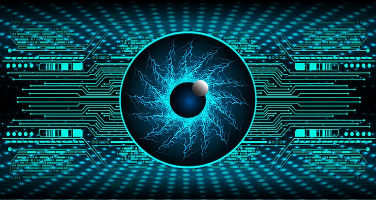 Vector blue eye cyber circuit future technology concept background
