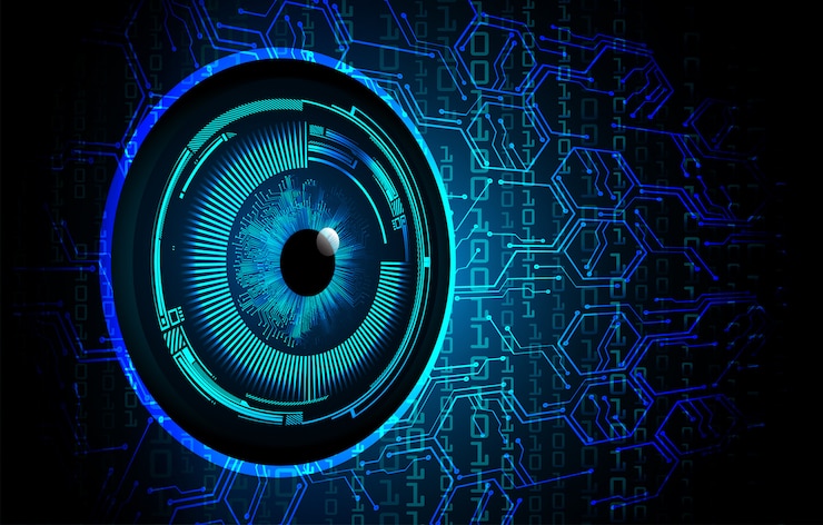 Vector blue eye cyber circuit future technology concept background