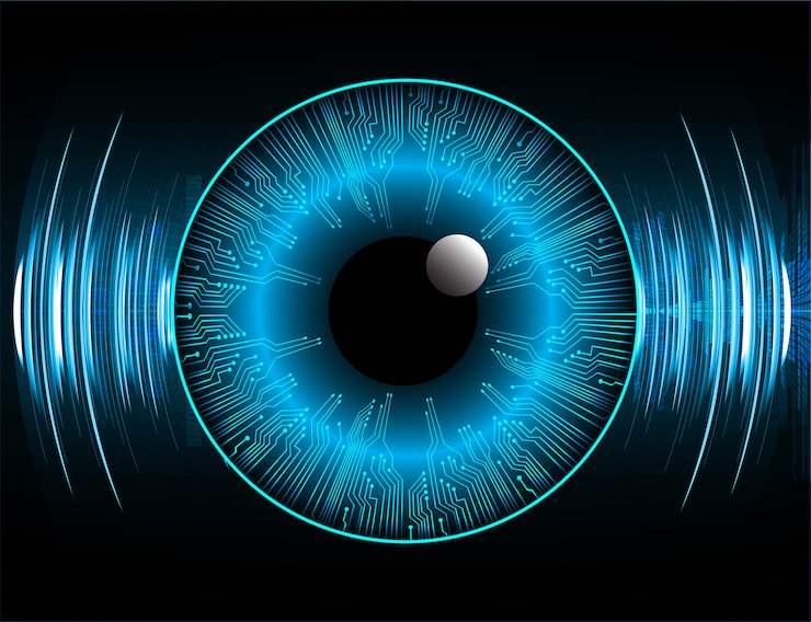Vector blue eye cyber circuit future technology concept background