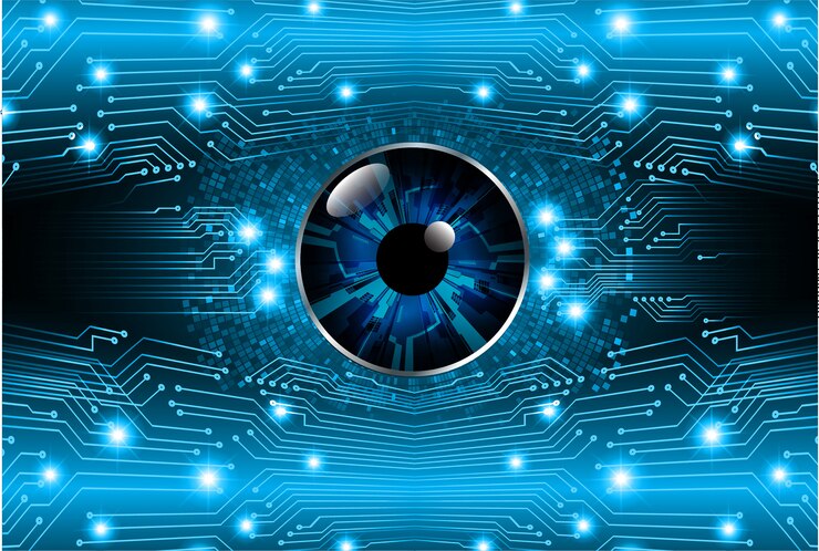 Vector blue eye cyber circuit future technology concept background