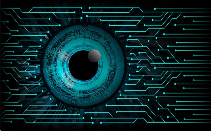 Vector blue eye cyber circuit future technology concept background
