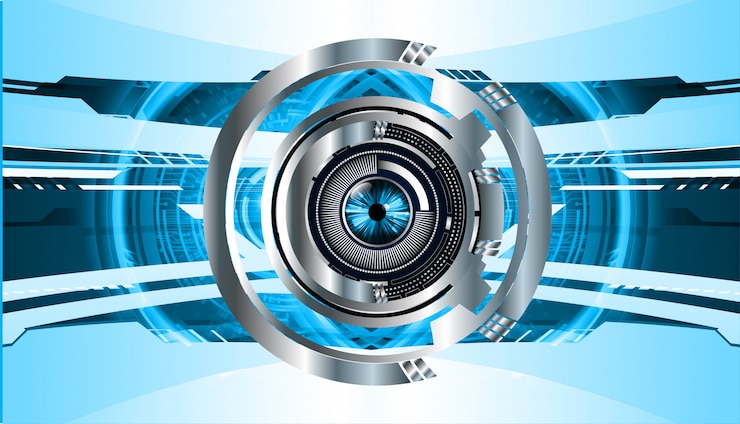 Vector blue eye cyber circuit future technology concept background