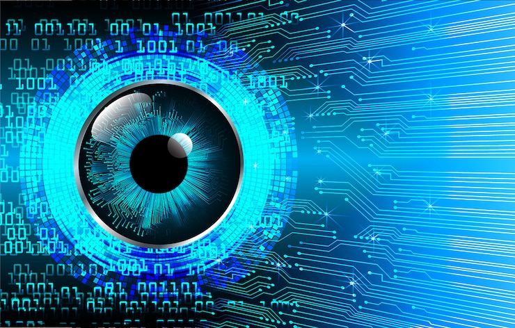 Vector blue eye cyber circuit future technology concept background