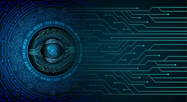 Fondo di concetto di tecnologia futura del circuito cyber dell'occhio azzurro