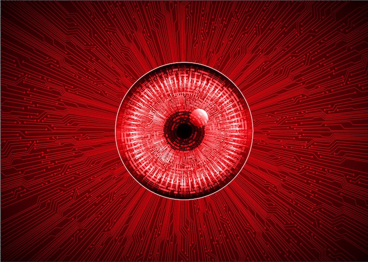 Vector blue eye cyber circuit future technology concept background